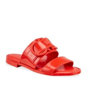 Salvatore Ferragamo Taryn Jelly Gancini Slide Sandals colour red worn once